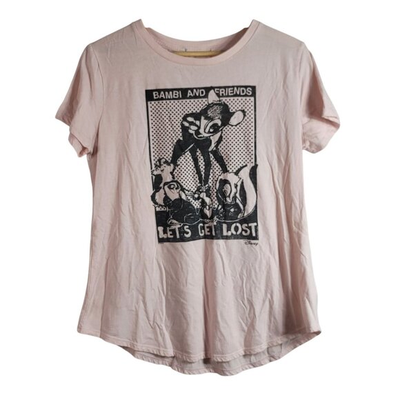 Disney x Junk Food Bambi T Shirt Pink Large Thumper Flower Bunny Skunk Short Sle - Picture 1 of 9